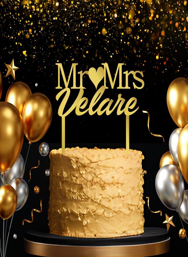 Yellow Nuts Personalised Cake Topper For Wedding Bride Groom Acrylic Golden Baby Shower Anniversary Props Cake Decor Decoration (Style 2) - Image 1